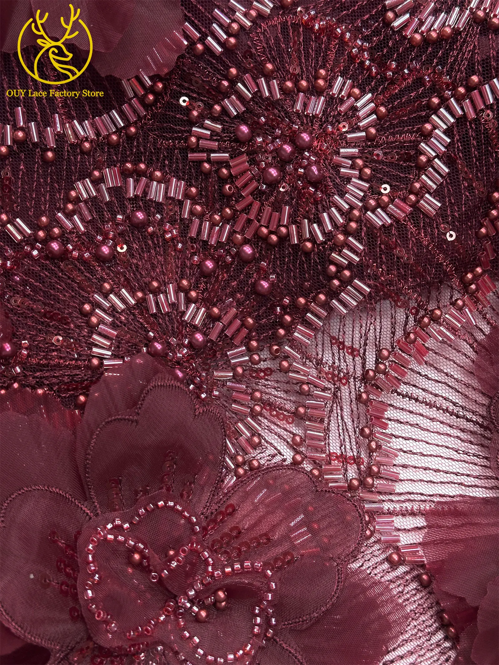 Hochwertige Exquisite 3D-Stickerei Blumen-Tüllspitze Hochwertige Afrikanische Perlen-Pailletten-Spitze Französischer Tüll Hochzeitskleid-Stoff – Detail 22