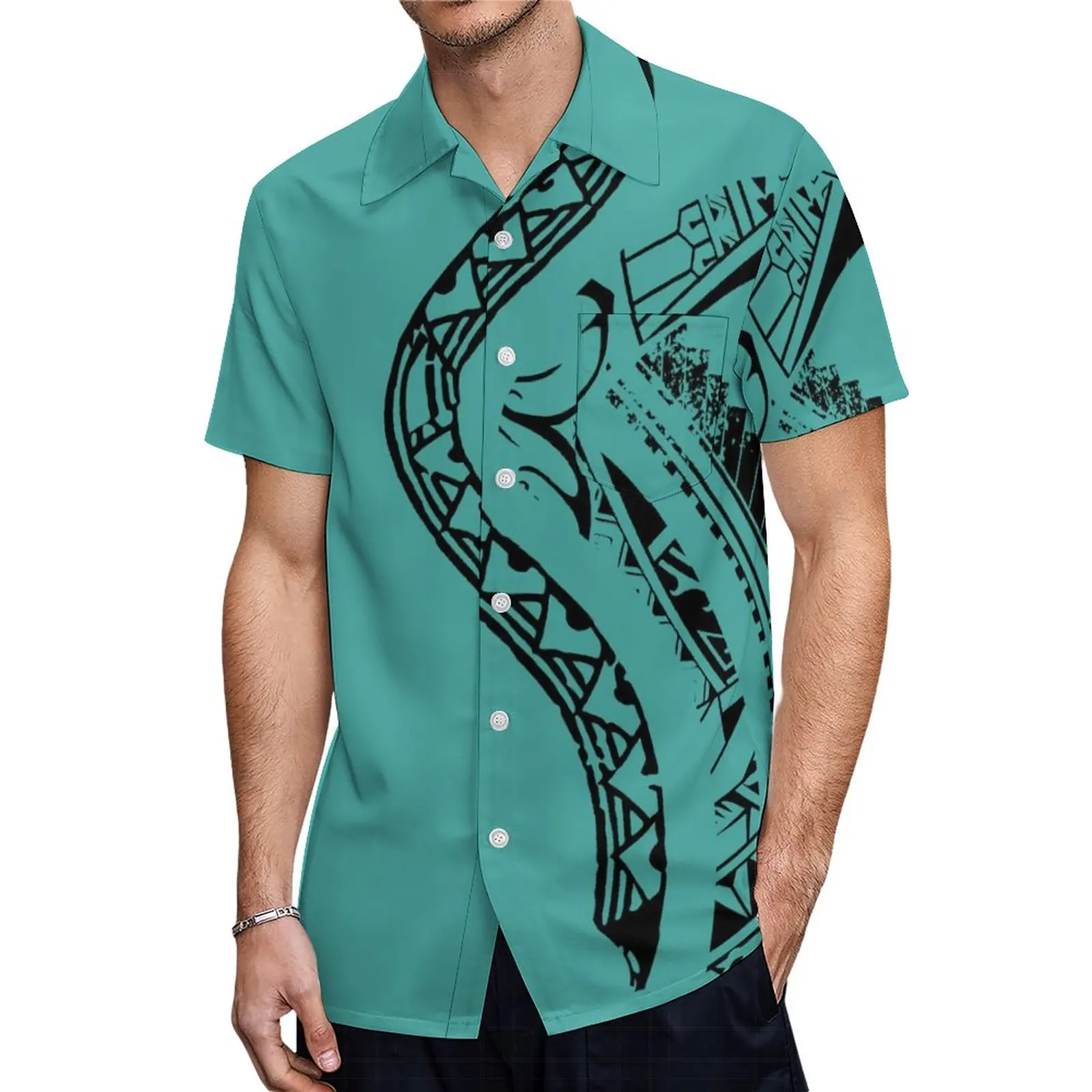 Roupa tribal para casais, vestido sem alças, camisa Samoa Verde para homem e mulher, camisa polinésia única