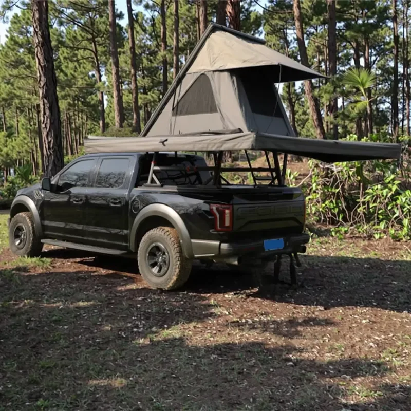 High Quality Heavy 2-4 Person Canvas Rooftop Tent Triangular Aluminium Hard Shell for Outdoor Camping 4x4 Offroad Car