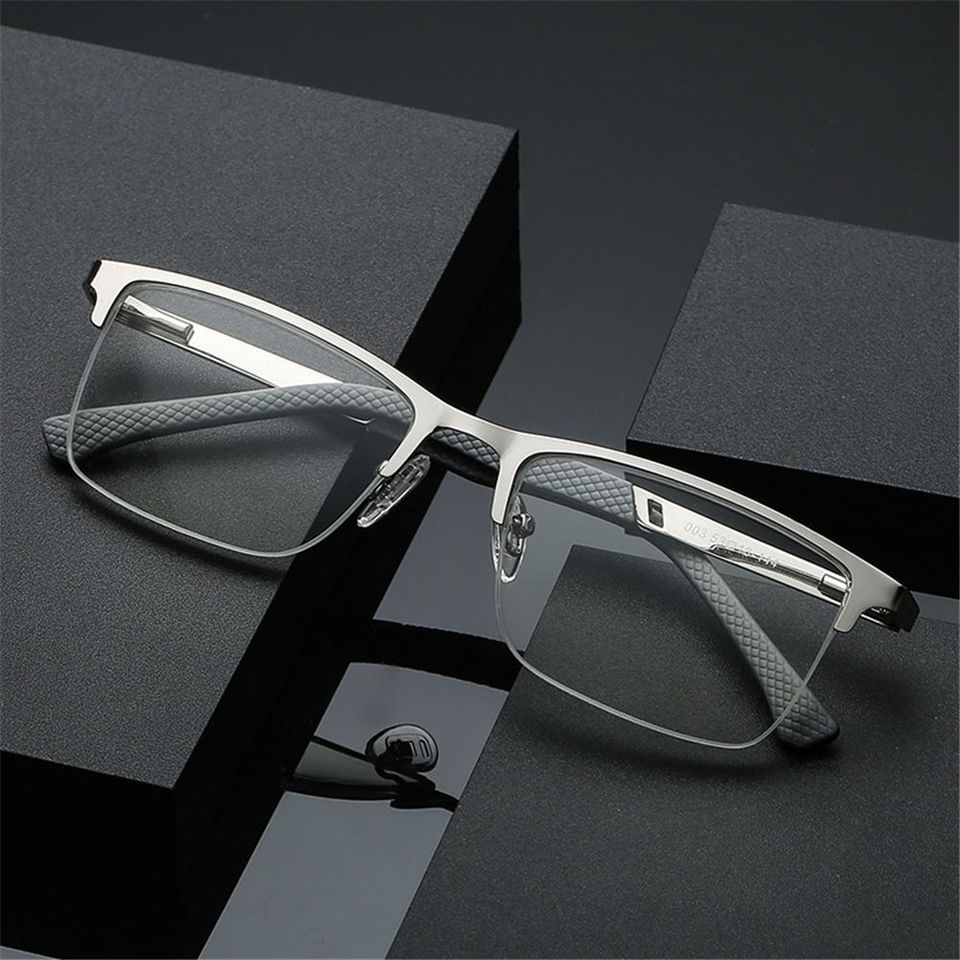 New Men Metal Half Frame Anti Blue Light Eyewear Business Reading Glasses Men Metal Glasses Frame Optical Glasse
