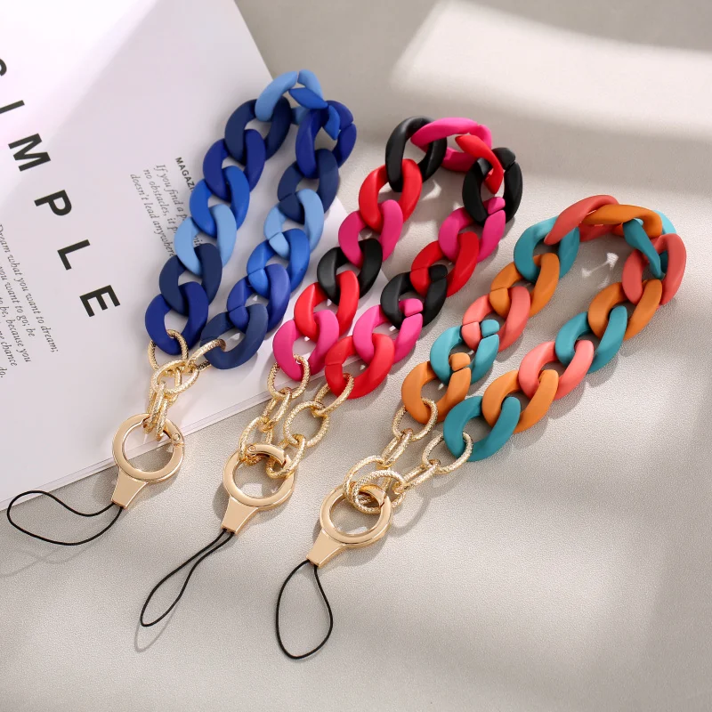 Fashion Colorful Metal Acrylic Beaded Mobile Phone Chain For Women Girls Anti Lost Telephone Lanyard Cellphone Strap Jewelry