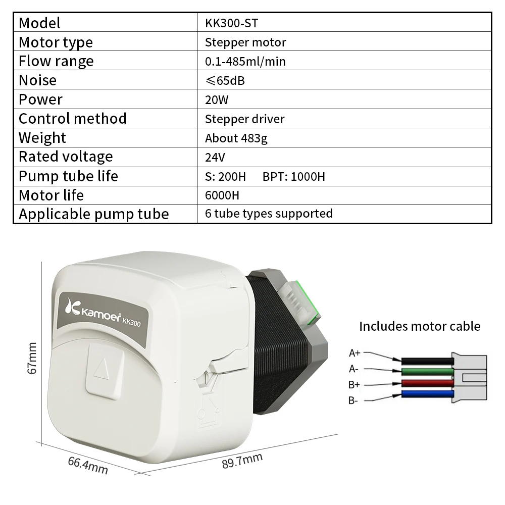 Kamoer 485ml/min KK300 DIY Peristaltic Pump 24V Self-priming Pump with Transformers Pump Head Laboratory Dosing Pump