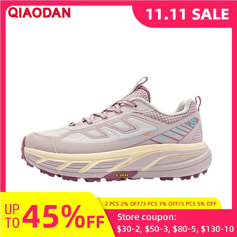 

QIAODAN Women 2025 Autumn Trail Running Shoes Lightweight Anti-splashing Wear-resistant Non-slip Outdoor Sneakers QXF072253956R