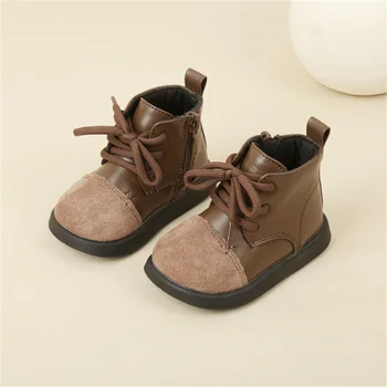 New Spring Baby Shoes  Leather Toddler Boys Ankle Boots Rubber Sole Infant Shoes Fashion Little Girls Boots 15-25