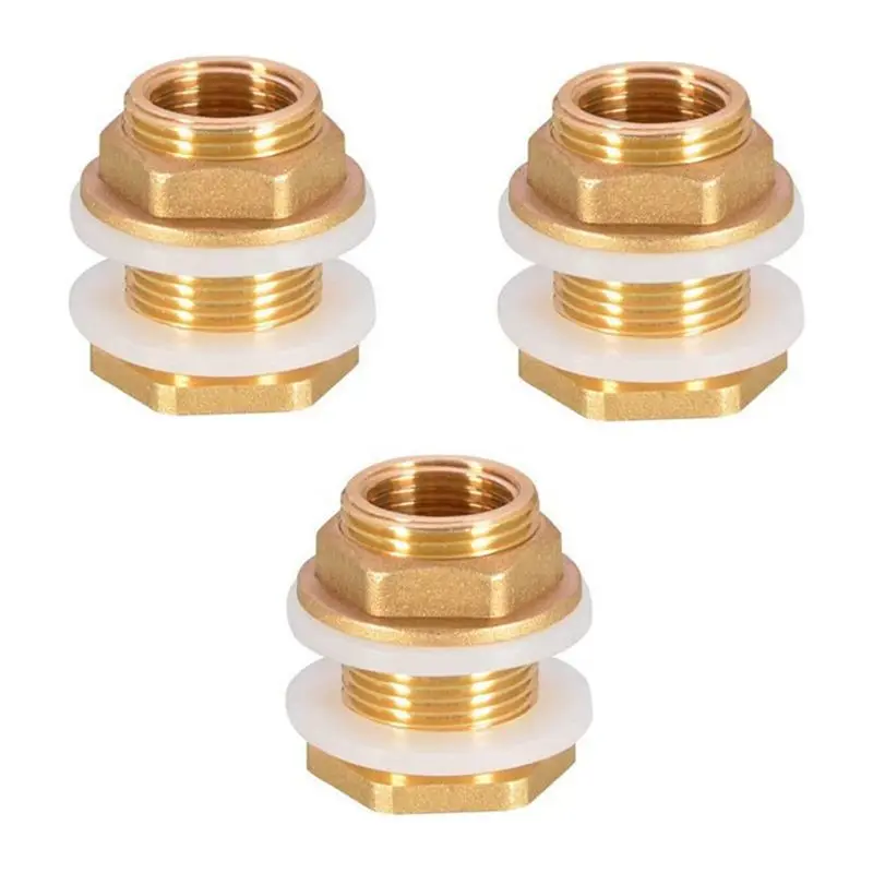 

ABLQ Solid Brass Bulkhead Fitting,3Sets 1/2In Female 3/4In Male Solid Brass Water Tank Connector Threaded With Silicone Rings