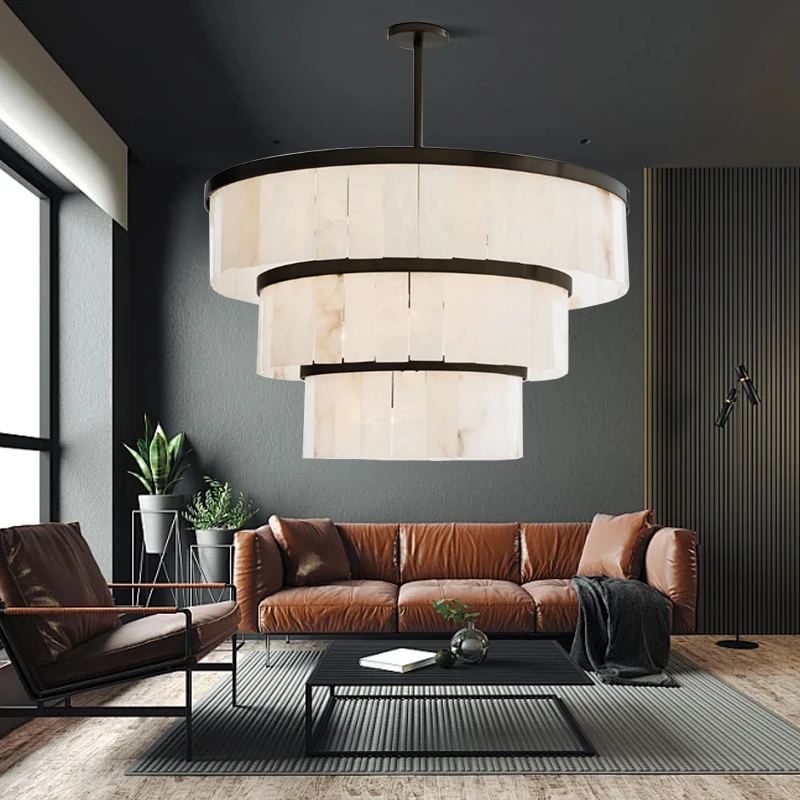Luxury Marble Pendant Lamps Big for Bedroom Dining Room Lamparas，Home Decor Room Alabaster Ceiling Pendant Lights Round