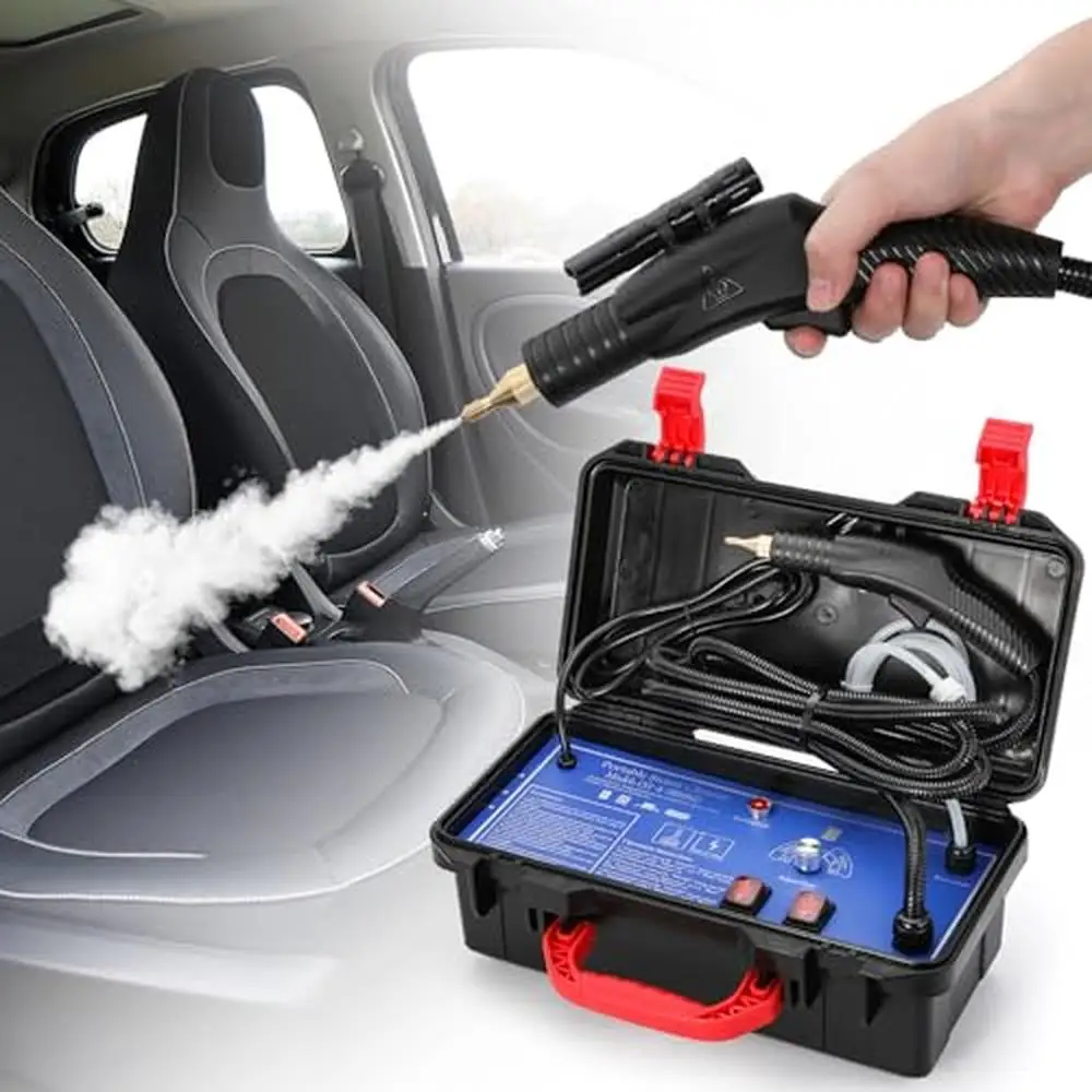 Portable 1700W Pressurized Steam Cleaner Car Detailing High Temp Home Use Heavy Duty Steamer with Floor Upholstery Grout 110V