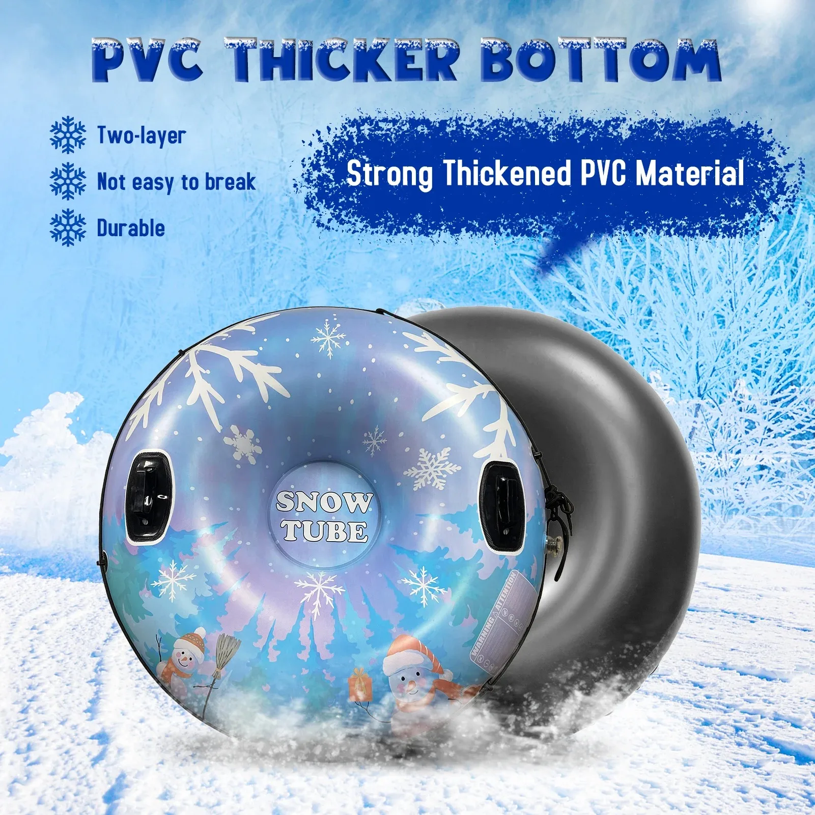 Inflatable Ski Ring PVC Sledding Tube Thicken Skiing Tubing Winter Snow Tube with Handle Snow Racer Durable Snow Sled Board