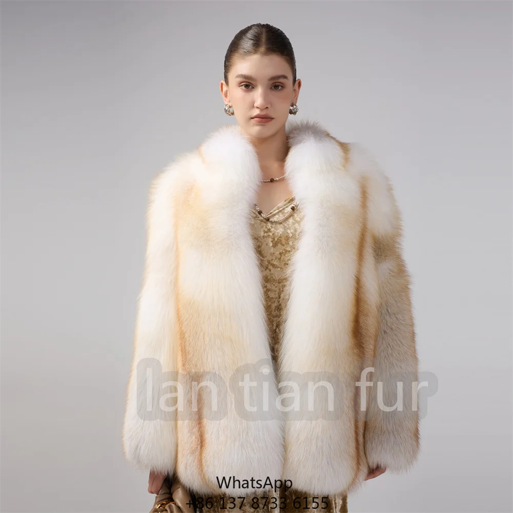 

Fashionable Women Winter Warm Custom Luxury Fox Fur Coat Fluffy 100% Real Fox Fur Winter Coat