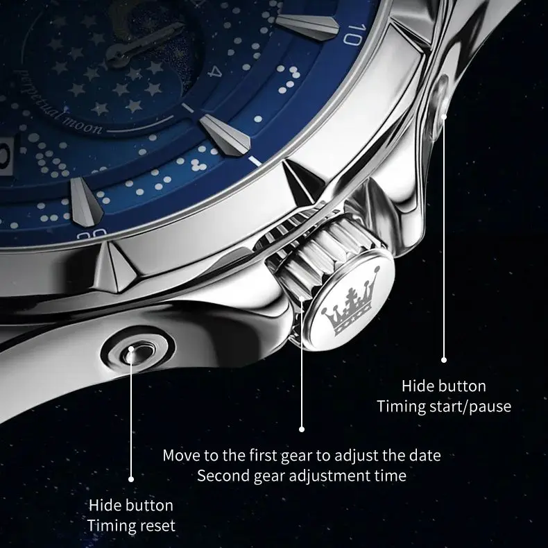 OLEVS 5538 Stainless steel Strap Men\'s Watches Moon Phase Starry Sky Luminous Waterproof Fashion Sports Quartz Watch for Men