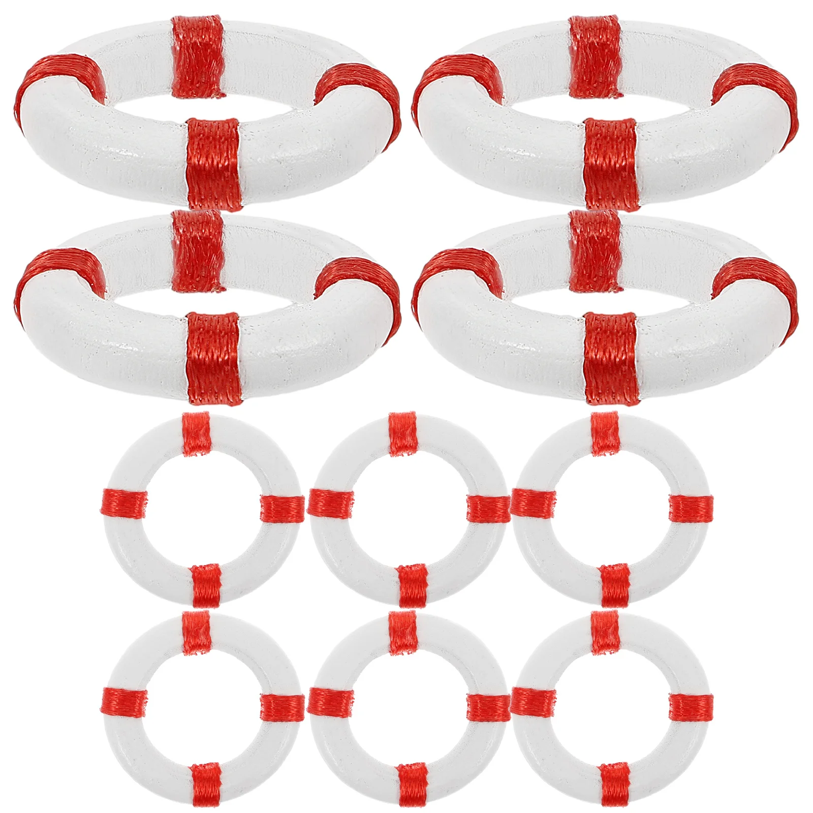 

10 PCS Wooden Swimming Ring Ornaments Pool Toy Aquarium Decorations Style Miniature Party Beach Toys Floating Buoy Round
