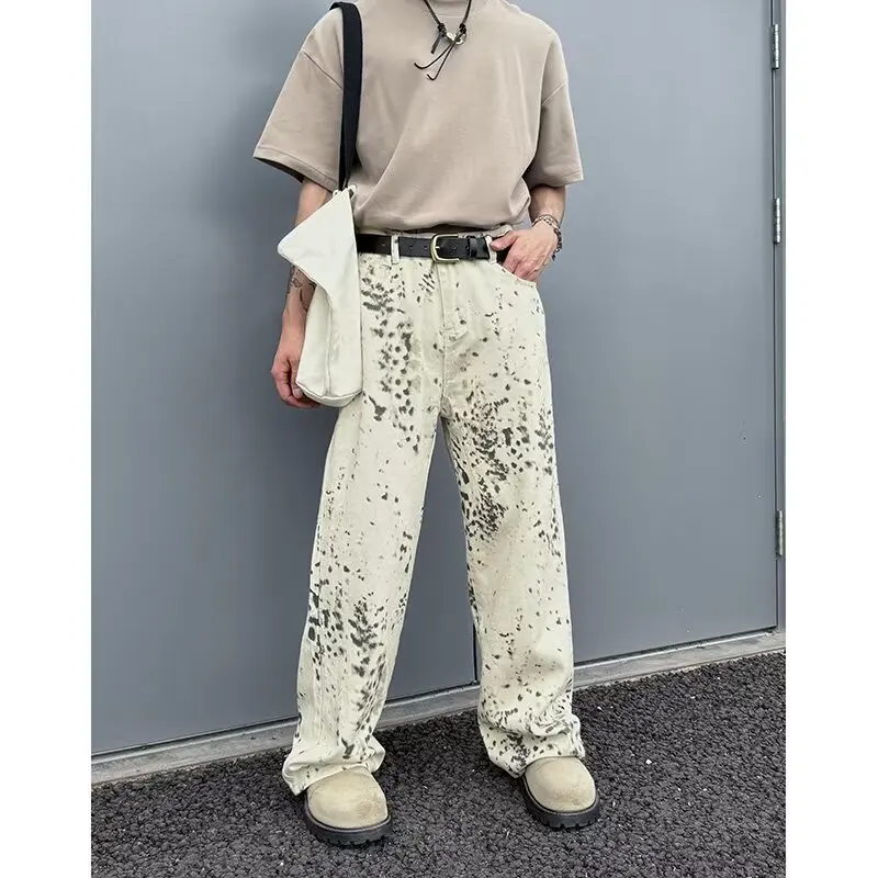 2000S Clothes Y2K Fashion White Leopard Baggy New Jeans Pants For Men Luxury Designer Casual Long Trousers Ropa De Hombre 2024