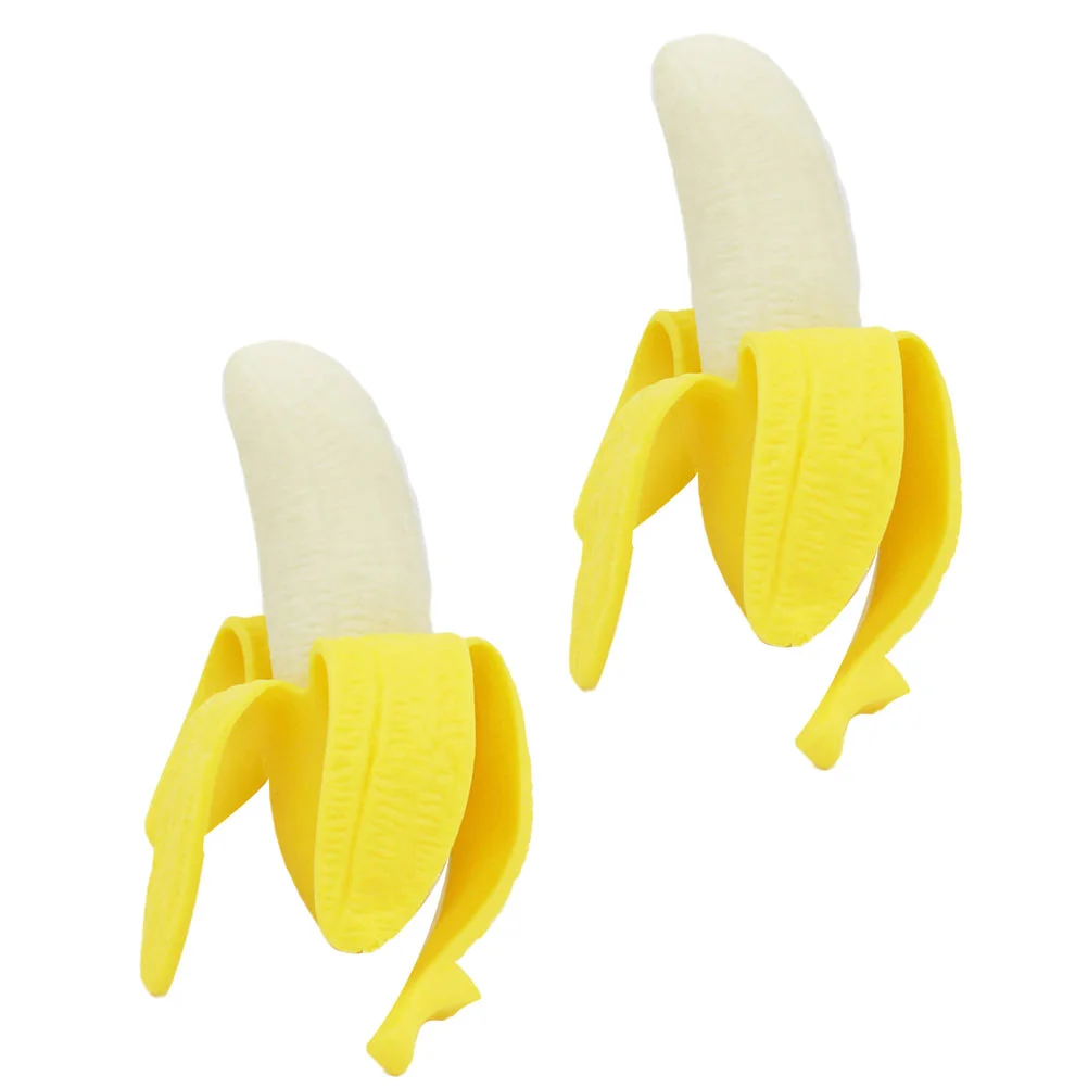 2 Pcs Banana Squeeze Toy Fruit Toys Comfortable Kids Peeling Funny Decompression Child Children