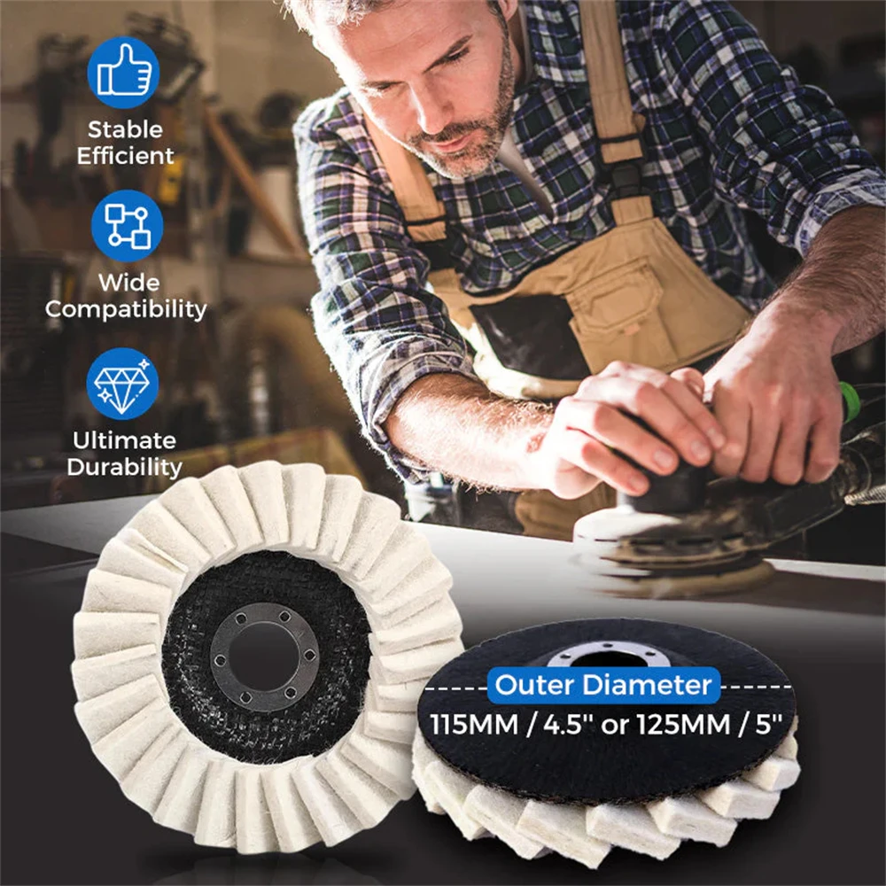 

Wool Felt Flap Discs Polishing Wheel 115mm/125mm Buffing Pads Angle Grinder Polishing Disc For Metal Glass Marble Ceramics