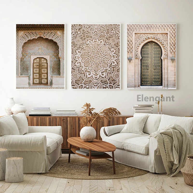 Moroccan Wall Art Canvas Print Marrakesh Architecture Poster Boho Wall Decor Terracotta Art Picture Decoration Painting for Home