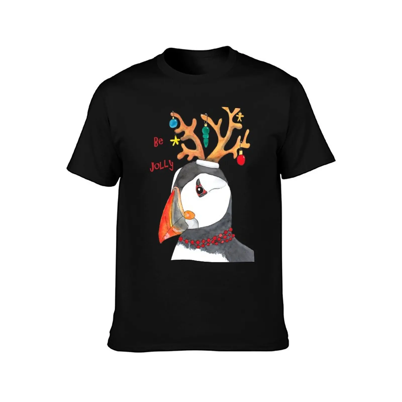 Christmas puffin greetings be jolly T-Shirt, Summer Casual Cotton Tee, Oversized Streetwear Tops, Vintage Graphic Print