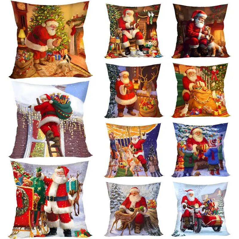 Christmas Santa Cushion Cover Decorative Throw Pillow Case Christmas Decorations for Home 2024 Navidad Natal Gifts New Year 2025