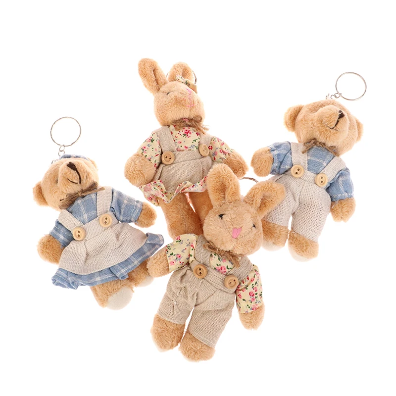 1Pc Cute Wear Clothes Bear Plush Toy Cartoon Rabbit Pendant Soft Stuffed Doll Keychain Backpack Car Bag Key Ring Decor Kid Gift