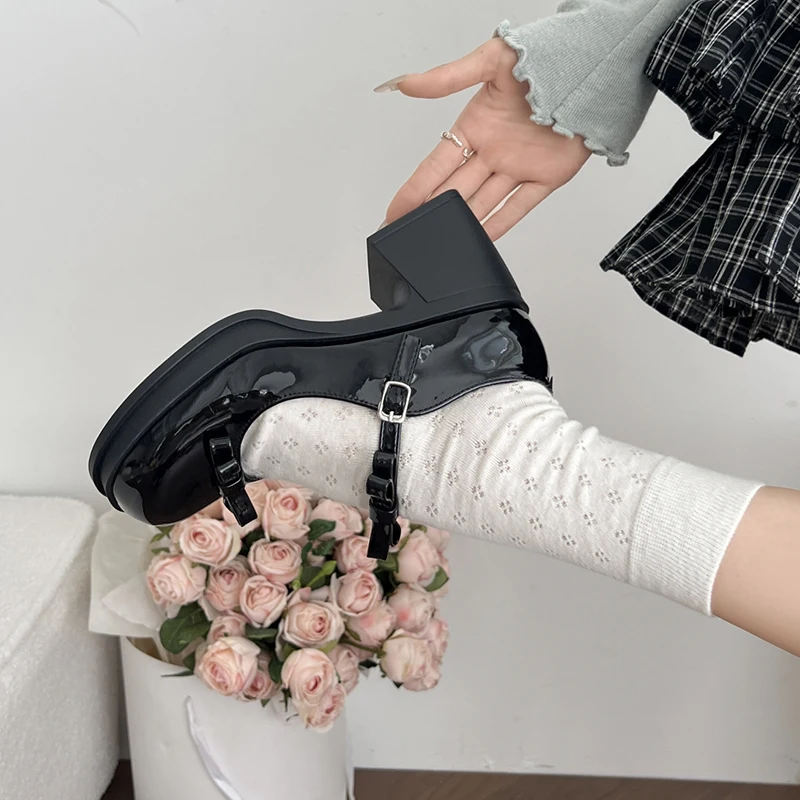أنيقة Bowknot عالية الكعب ماري جين أحذية النساء الكاحل مشبك منصة مضخات امرأة اليابانية براءات الاختراع والجلود لوليتا الأحذية الإناث #4