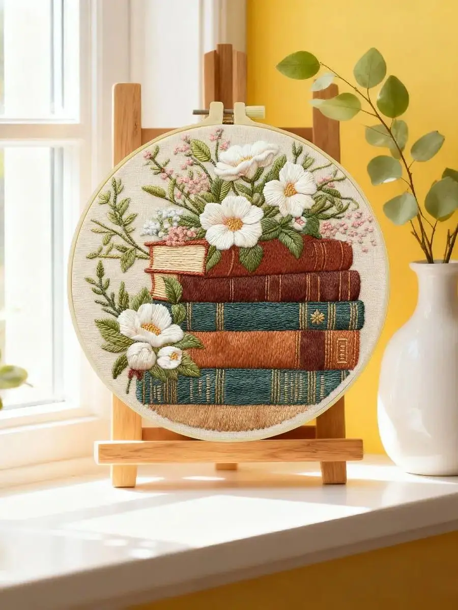 1 Stück 20X20CM/15X15CM 7,87/6,3 Zoll Buch-Stickerei-Starter-Kit DIY-Kit DIY-Stickerei-Set für Anfänger – Detail 6
