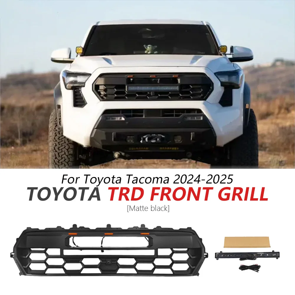 

TRD Front Grille For Toyota Tacoma SR SR5 2024-2025 Front Mesh with LED Light Strip Mesh Body Kit Upgrade Car Accessories