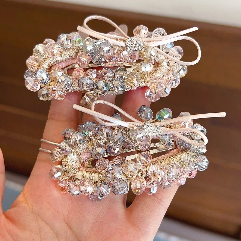 

1Pcs Heavy Industry Crystal Beaded Hair Clip Exquisite Bow Hair Clip Women Daily Date Styling Headwear Firm Decoration Hairstyle