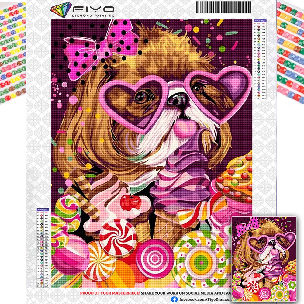 FIYO Diamond Painting New Collection Dog Animal Diamond Mosaic Candy Cross Stitch Embroidery Sets Creative Hobbies Home Decor