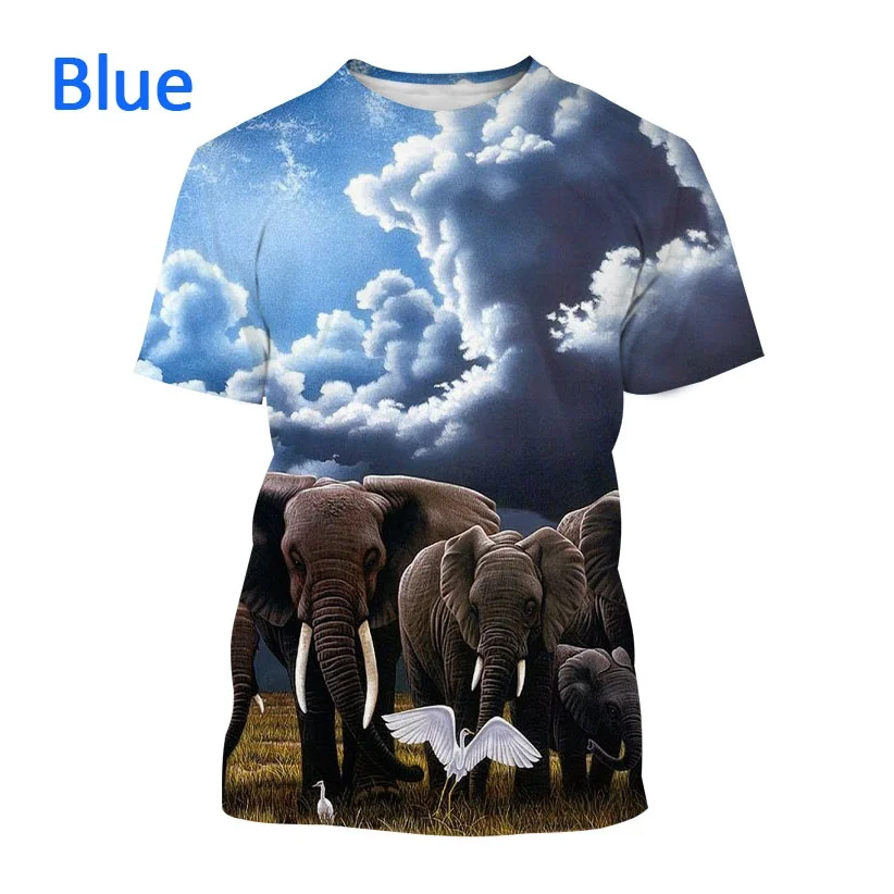 2022 Men\'s Casual Round Neck Short Sleeve Harajuku Style Funny Animal Elephant 3D Printing T-shirt Summer New Fashion Top XS-5XL