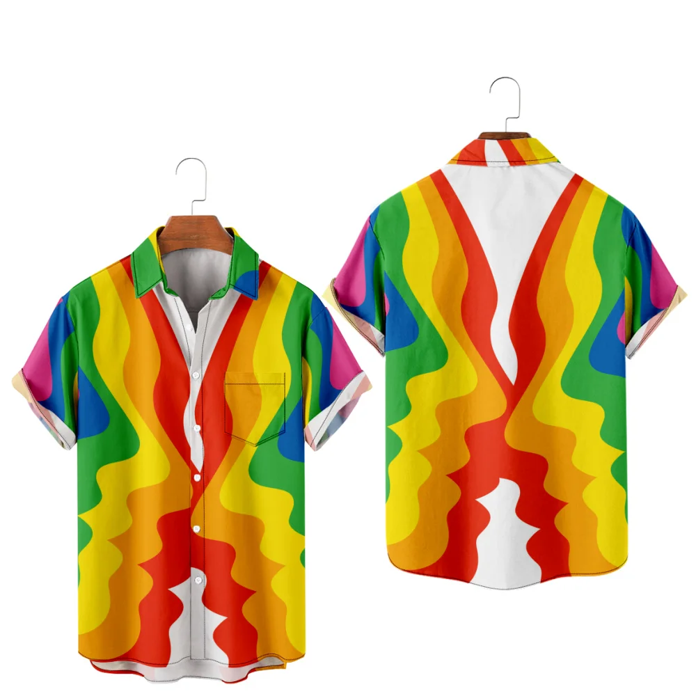 Orgulho Lgbt Amor Imprimir Camisas para Homens e Mulheres, Lesbian Rainbow Design, Manga Curta, Bolso, Camisas