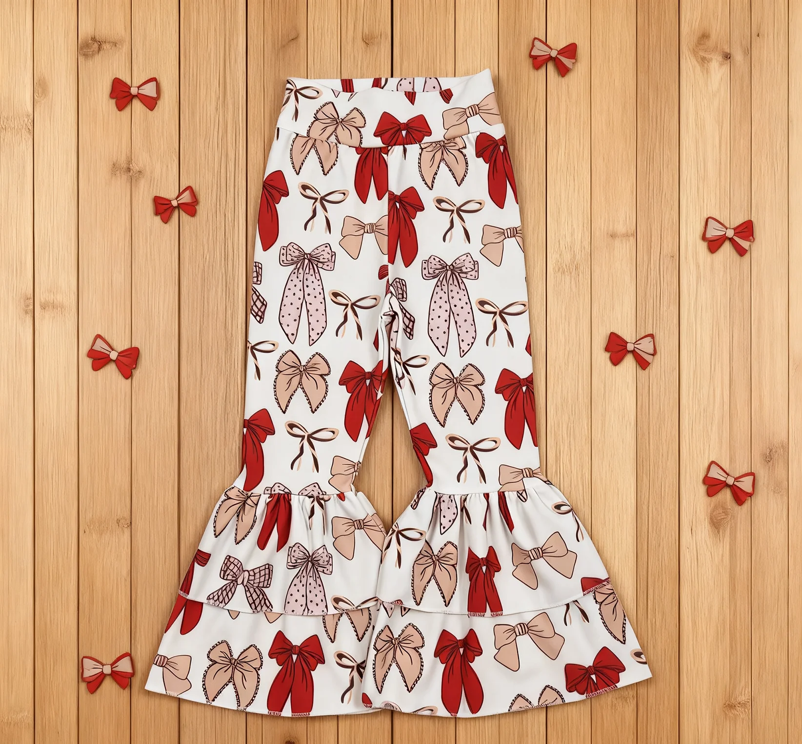 

Z1124-15 P0885 Kids Fall Clothes Bows Print Children Yoga Bell Bottom Pants