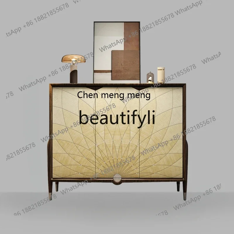 

A182 C Solid wood shoe cabinet entrance integrated Italian light luxury villa entrance door living room black walnut modern cabi