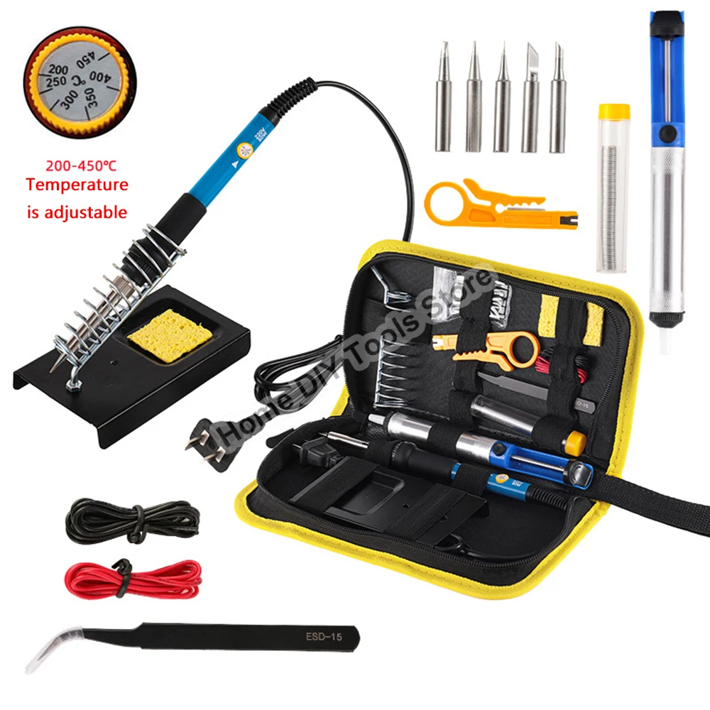 60W Electric Soldering Iron 200-450°C Adjustable Temperature Welding Solder Rework Station Heat Pencil Tips Repair Tool