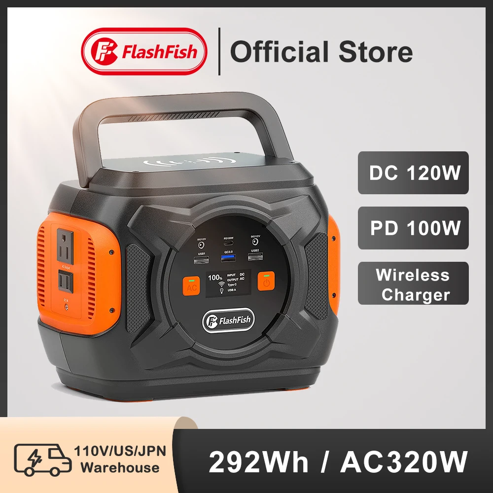 flashfish 110v portatil estacao de energia solar 320w emergencia solar gerador 292wh ac bateria carregador banco energia acampamento ff 01