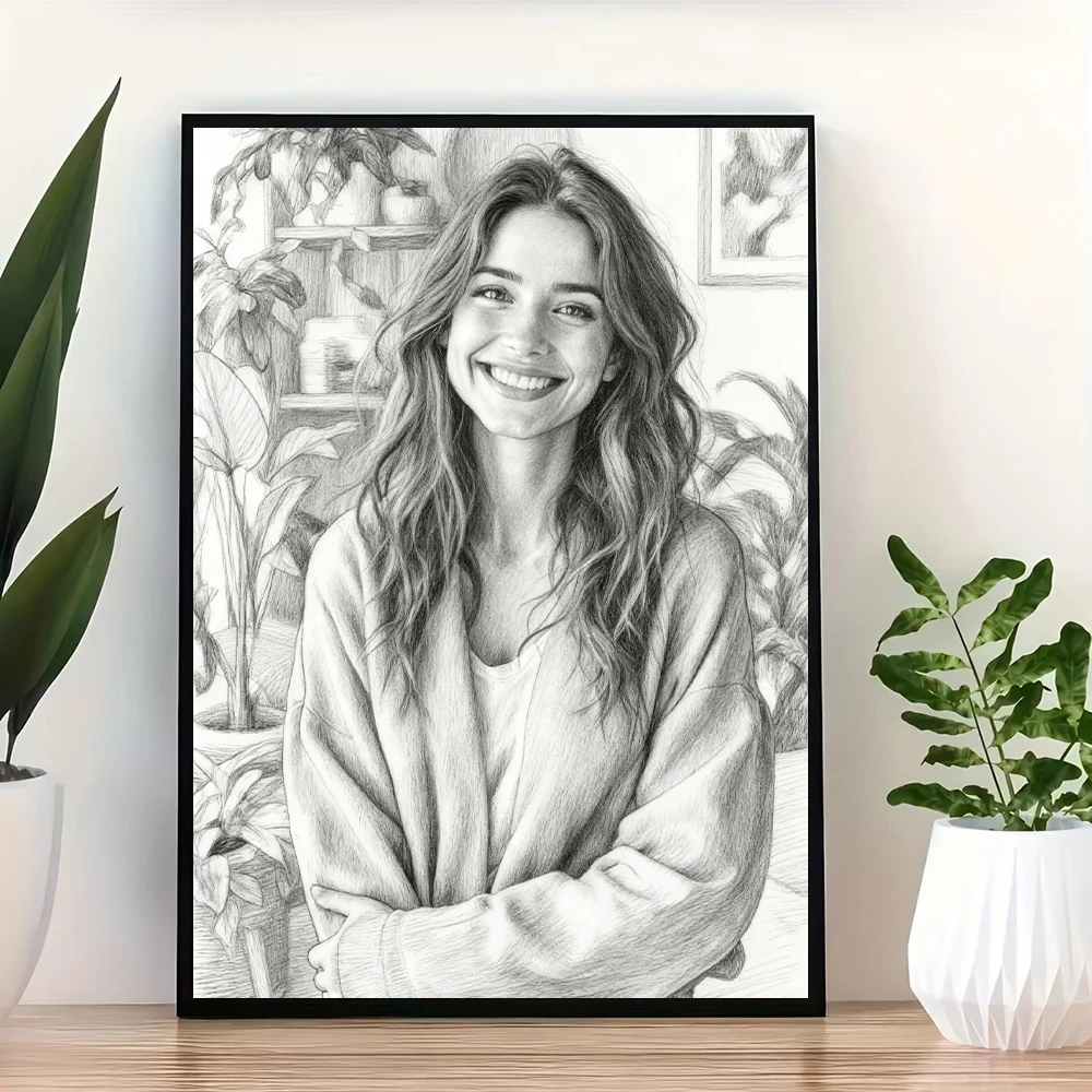 Customize Your Photos Black & White Pencil Sketch Style Canvas Print Wedding Photos Family Pets Wall Art Posters for Home Decor