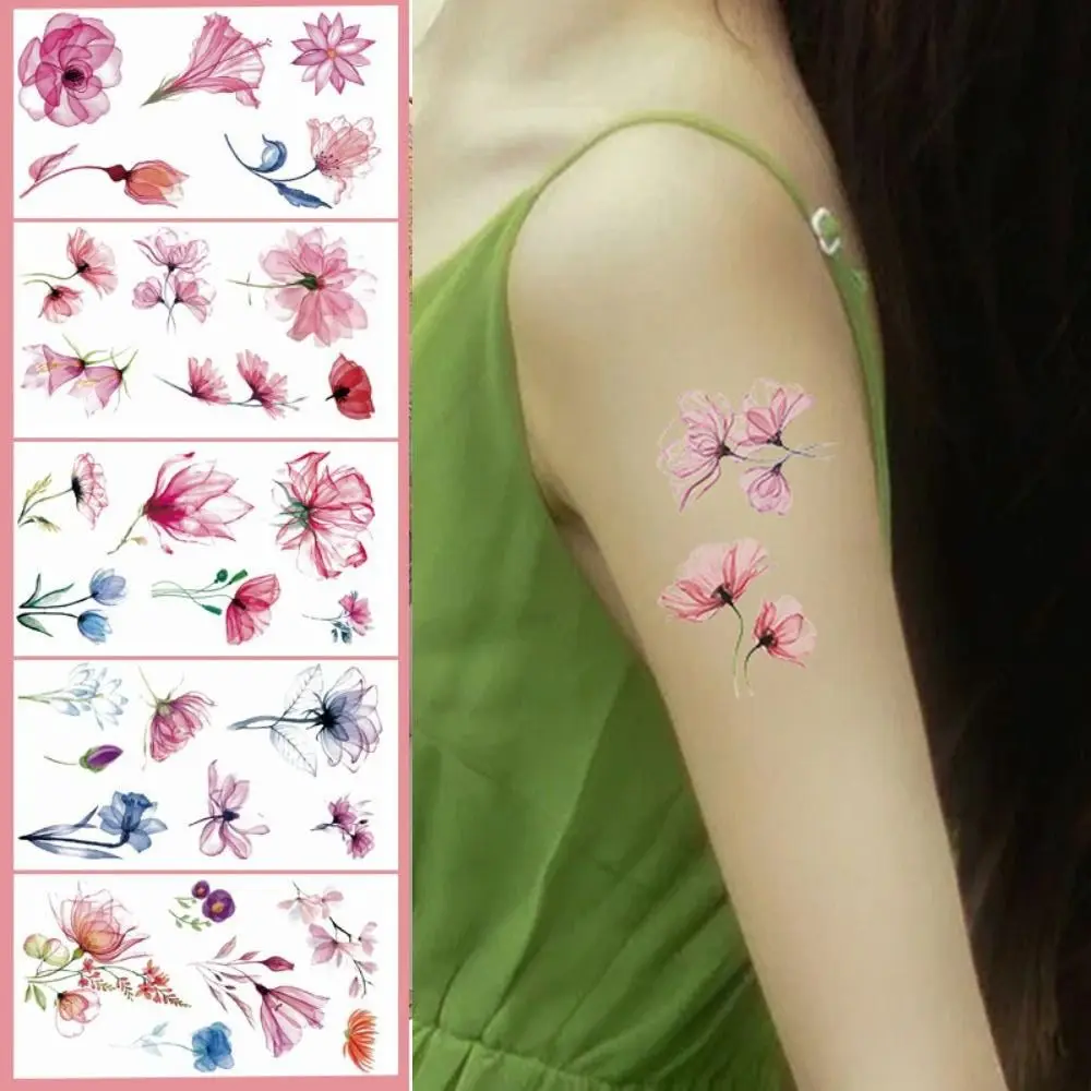 Disposable Watercolor Cherry Blossom Tattoo Sticker Anti Sweat Waterproof Temporary Tattoo Sticker Small Fresh Coloured Drawing