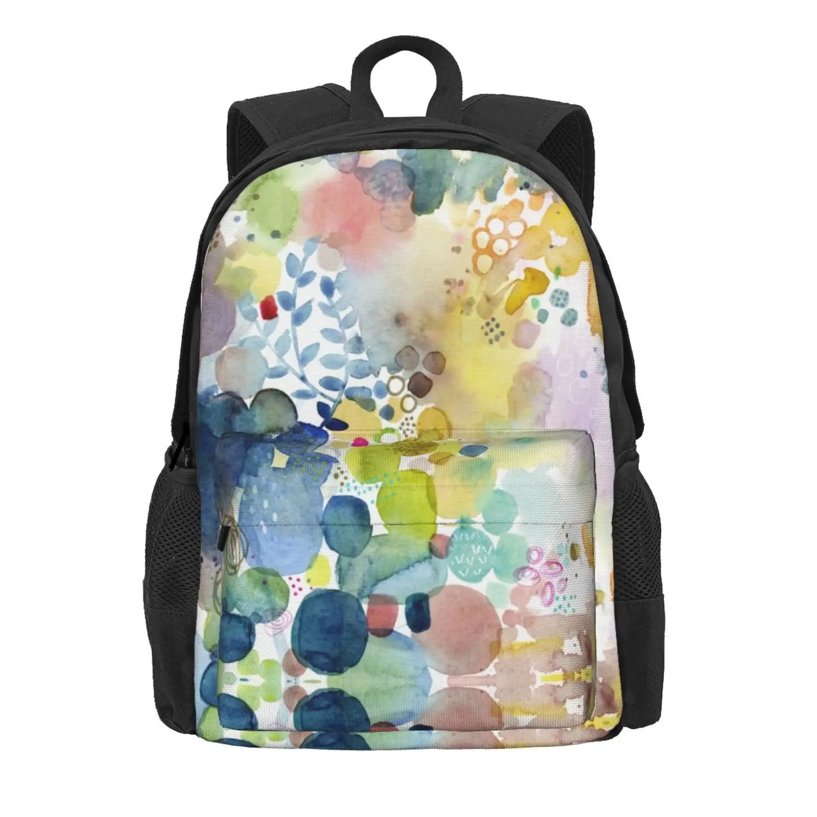 Abstract Watercolor Hot Sale Schoolbag Backpack Fashion Bags Abstract Watercolor Pattern Playful Happy Chic Bo Ho Blue Green