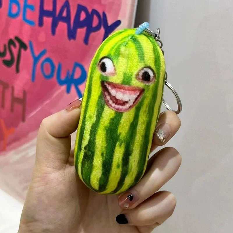 Car Key Chain Watermelon Strips Plush Keychain Funny Backpack Bag Pendant Creative Fruit Doll Keyring Weirdness Keychain