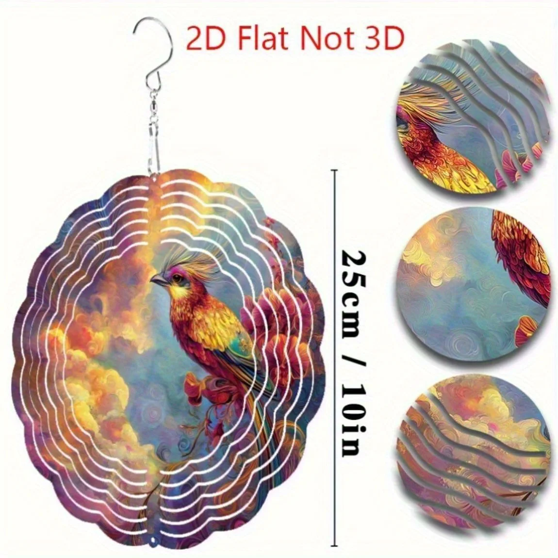 CIFBUY Metal Wind Chime Laser Cut 2D Flat Bird Floral Weatherproof Fade Resistant Hanging Decor For Outdoor Indoor Garden Yard