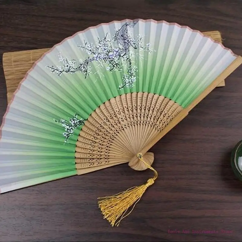Flower Folding Fan Vintage Bamboo Hand Fans for Women Girls Performances Dance C7AC