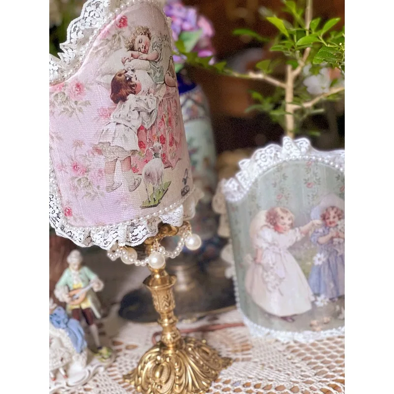 Original French girl retro doll lace desk lamp medieval brass bedroom bedside lamp living room children's room night lamp