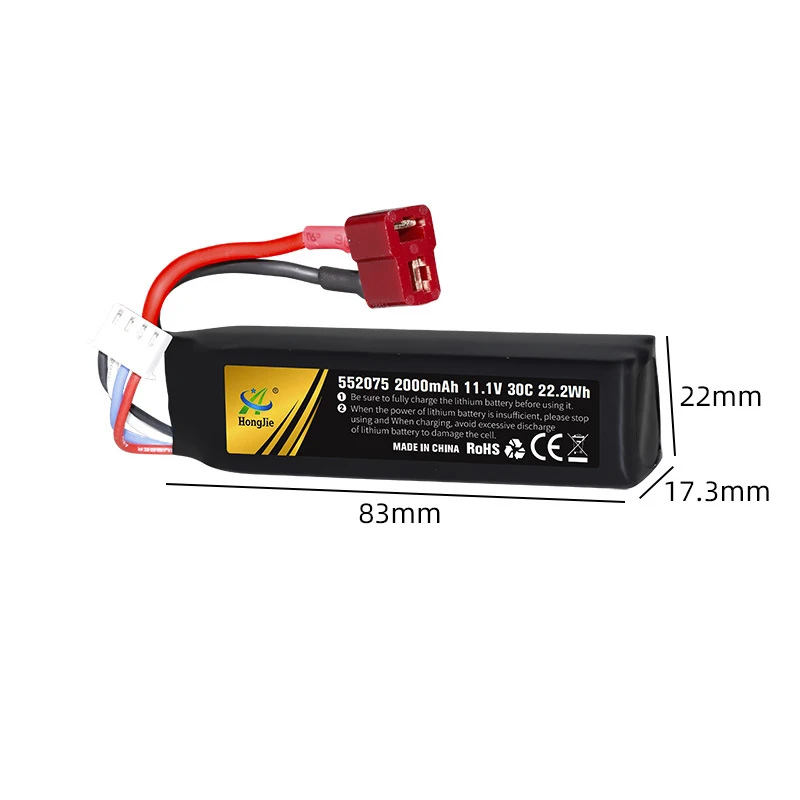 552075 bateria Lipo 11.1V 2000mah bateria do pistoletu miękki pocisk 30C T/SM/XT30 do pistoletu pneumatycznego Airsoft zabawka elektryczna część