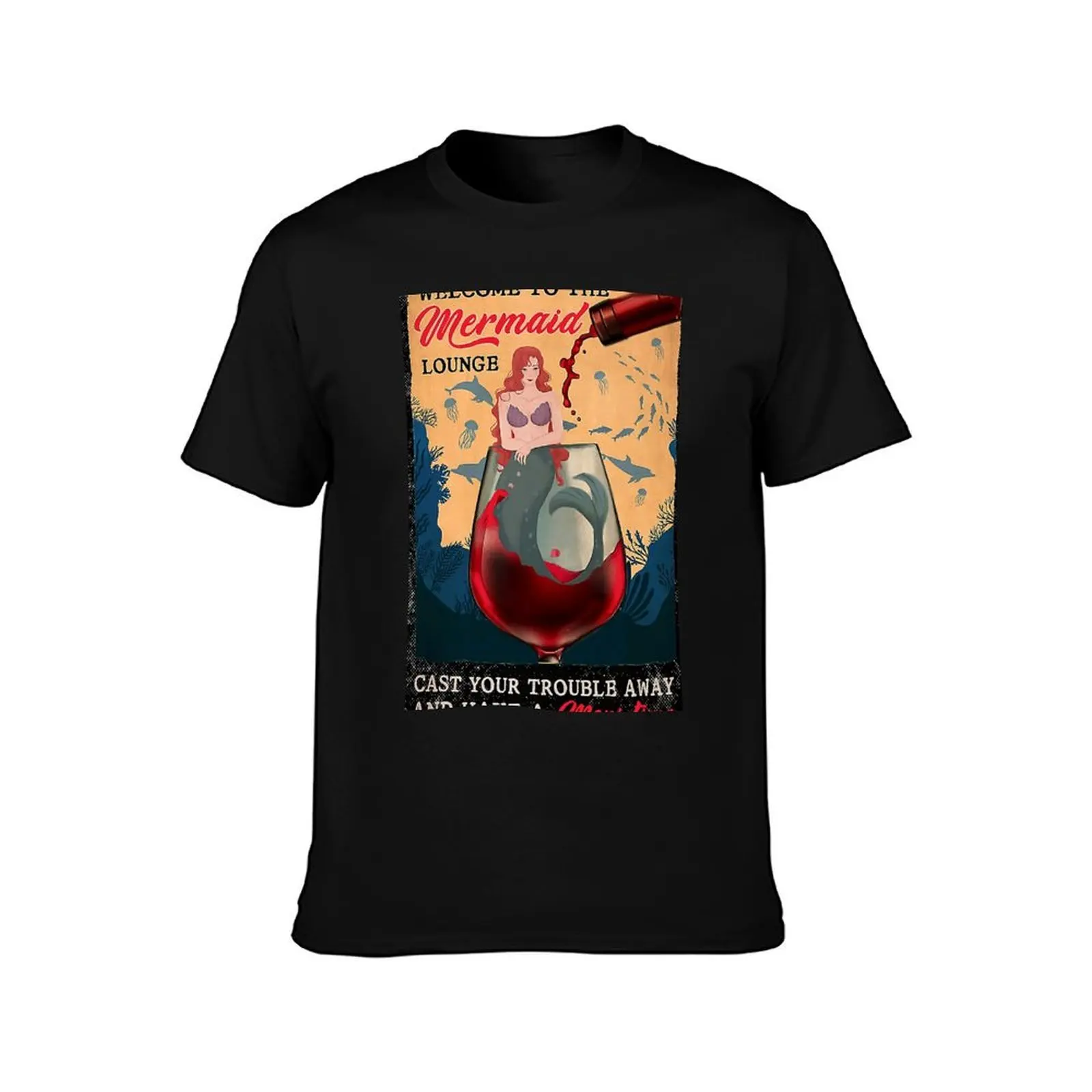 welcome to the mermaid lounge cast your trouble away and have a meri time T-Shirt, Summer Casual Cotton Tee, Unisex Men Women