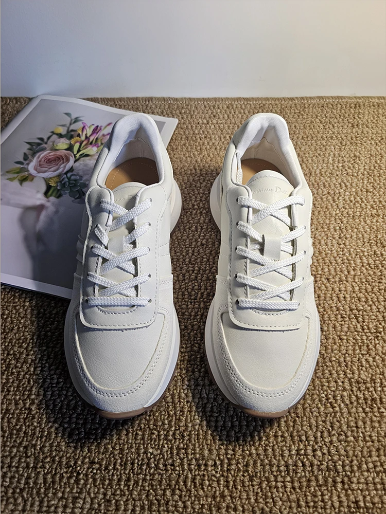 MOOQDAAX Spring Summer 2024 New Women\'s Shoes Genuine Leather Trim Shoes Heel Design Casual Platform Sneakers Women