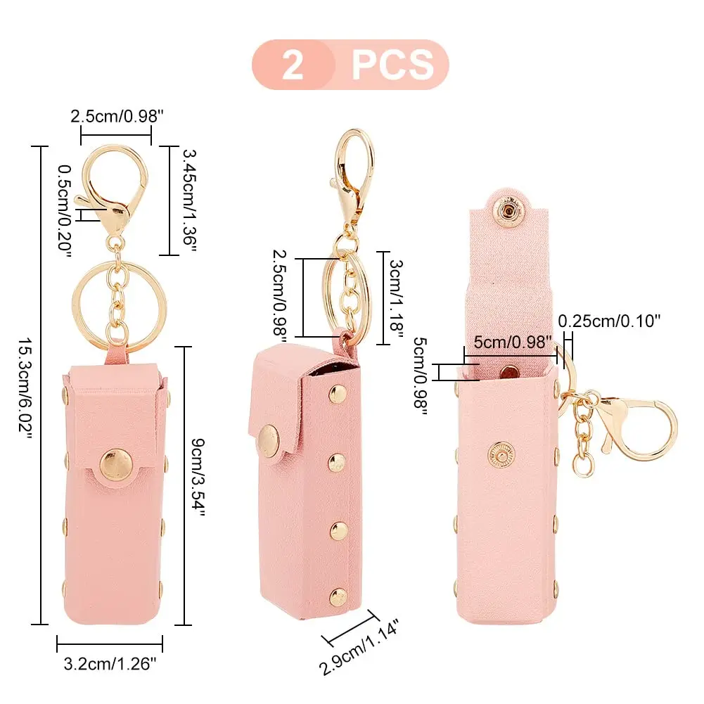 2pcs Chapstick Keychain Holder 6In PU Leather Lipstick Organizer Holder with Keychain Mini Lip Balm Travel Storage