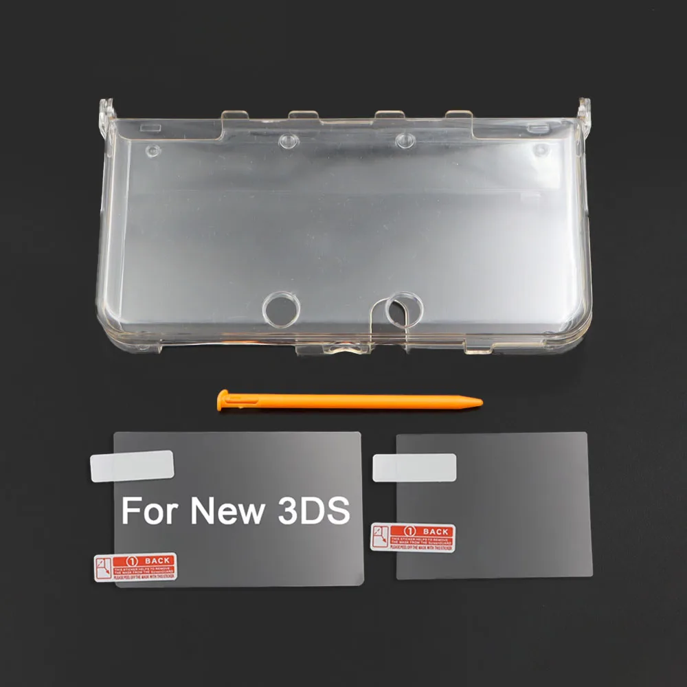Transparente, geteilte Schutzhülle für den neuen 3DS, transparente Hartschale + Displayschutzfolie + Stylus-Stift