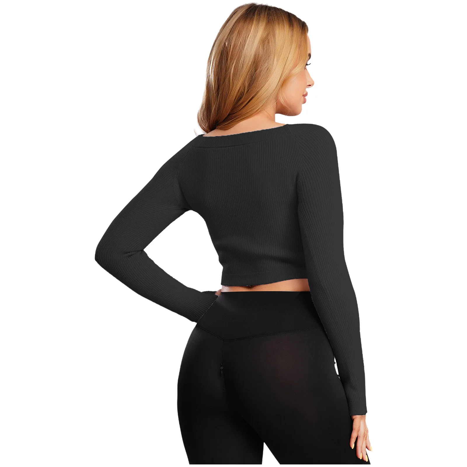 Pull de danse de Performance de gymnastique de Ballet pour femmes, haut court tricoté à manches longues avec trou pour le pouce pour l'entraînement de danse de Yoga moderne