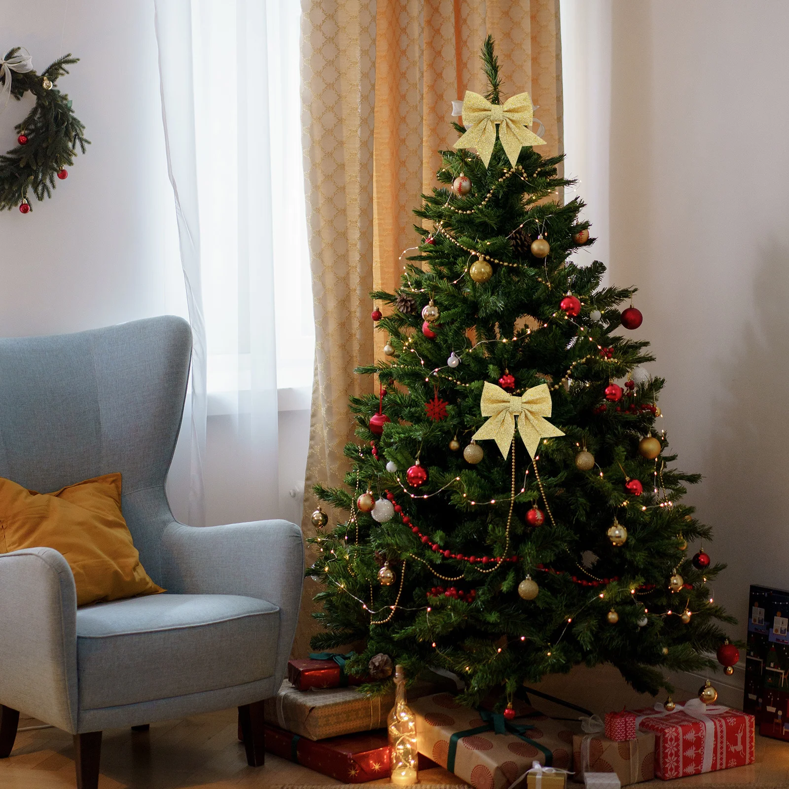 

2pcs Christmas Bow Decorations Small Sequin Bows Reusable Holiday Bowknot For Xmas Tree Indoor Christmas Ornaments Hanging