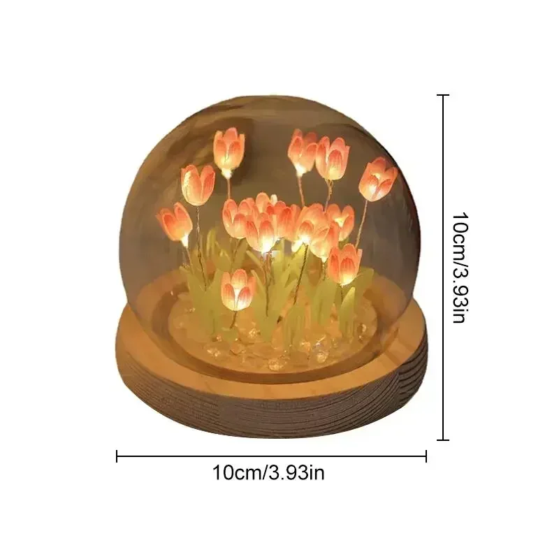 LED Night Light Ornaments Handmade DIY Bedside Artificial Tulip Flower Night Lamp Bedroom Desk Decor Birthday Gifts Table Lamp