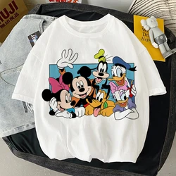 Disney lindo Mickey Mouse Pato Donald princesa señoras pantalón corto Casual manga niñas camiseta estampado de dibujos animados camiseta cuello redondo pulóver