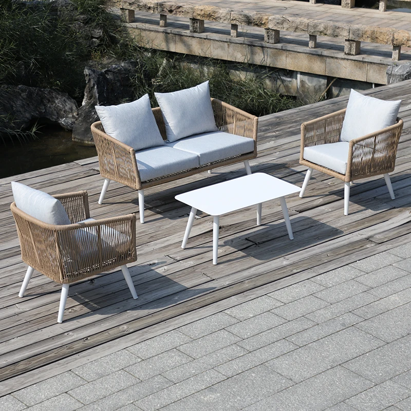 

Elegant Woven Outdoor Sofa Weatherproof Cushions for Resort Gardens Sophisticated Terrace Relaxation